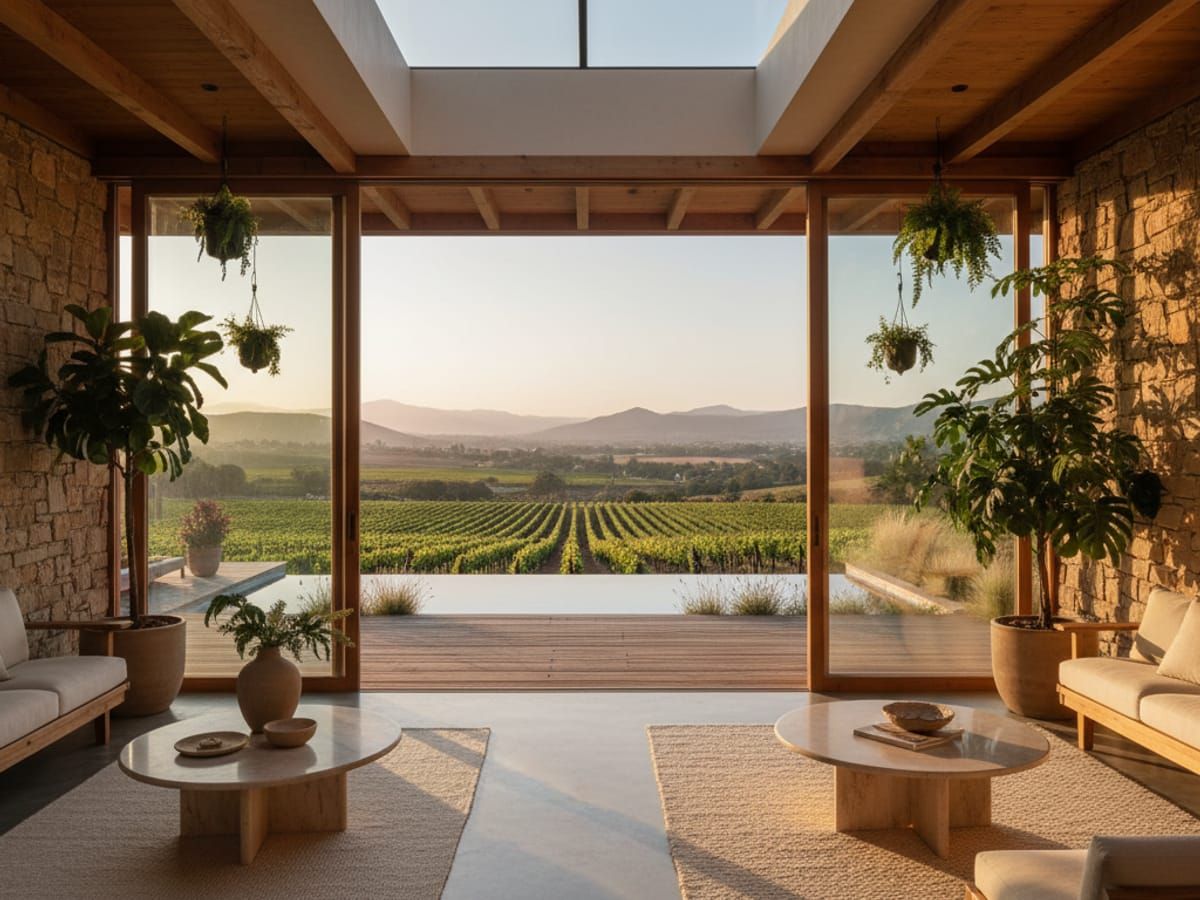 Biophilic design example showing seamless indoor-outdoor living