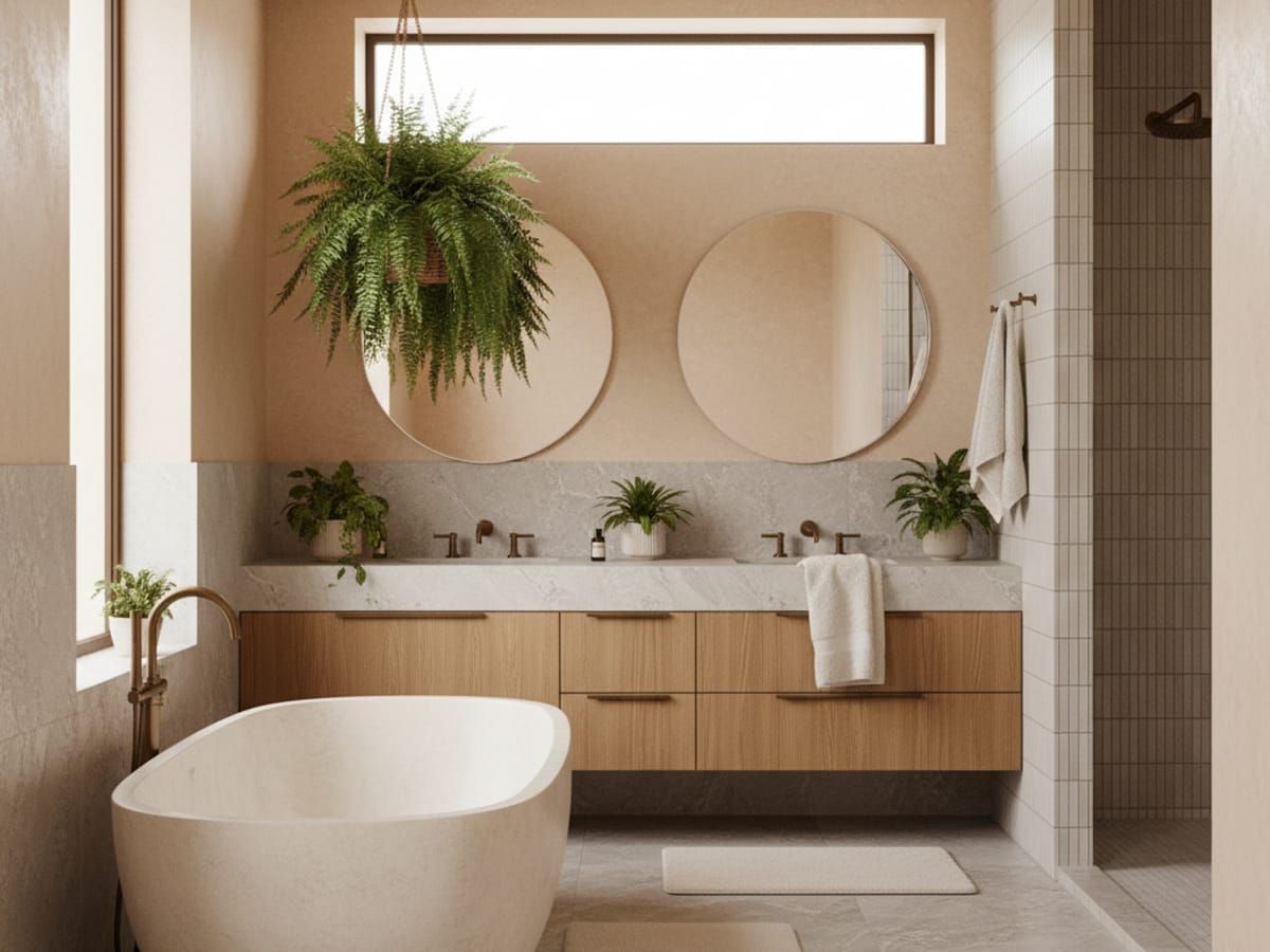 Luxury spa bathroom with natural materials