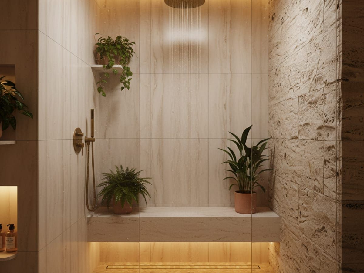 Walk-in shower with textured tile