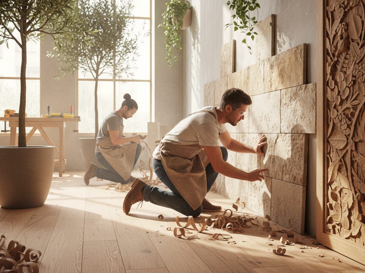 Construction phase with craftspeople at work